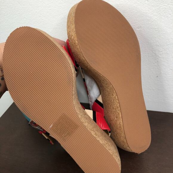 NEW See By Chloe 'Patti' Tri-Tone Striped Leather Cork Wedge Sandals - Picture 9 of 11